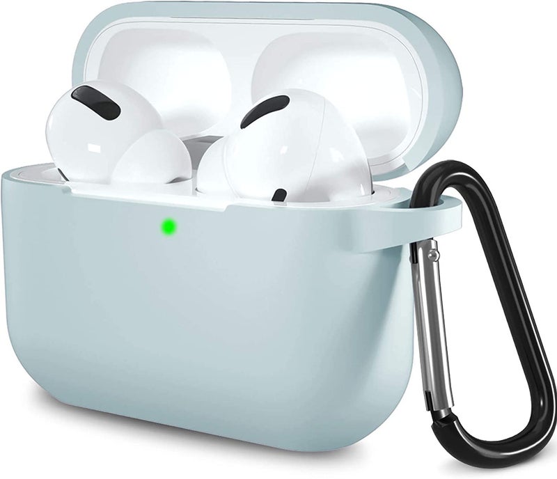 Lerobo Compatible with AirPods Pro Case Cover,Shockproof Washable Silicone Case for Airpods Pro 2 Supports Wireless Charging with Carabiner Front LED Visible,Turquoise - Image 1